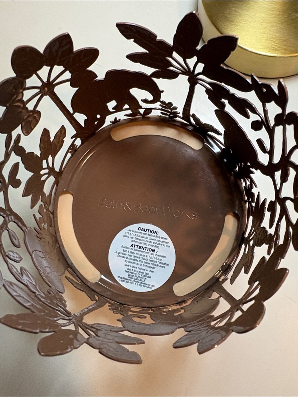 Bath & Body Works Elephant Jungle enameled metal Candle Holder with Wooden Base - Picture 9 of 15